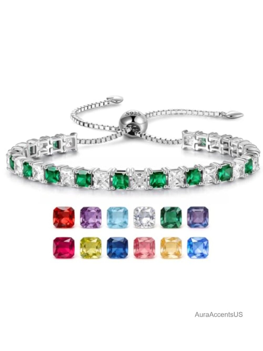 13.6CT Emerald Tennis Bracelet for Women, 925 Sterling Silver, White Gold Plated